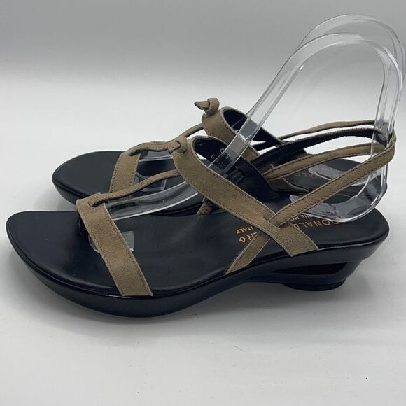 Donald J. Pliner Women Wedge Sandals Suede Stretchy Strap Taupe Heels Size 7.5 - Picture 5 of 15